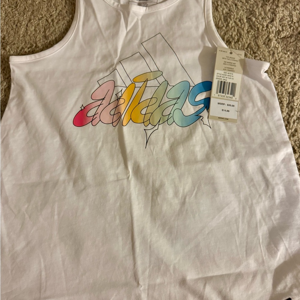 Adidas White and Red Graphic Tank Top